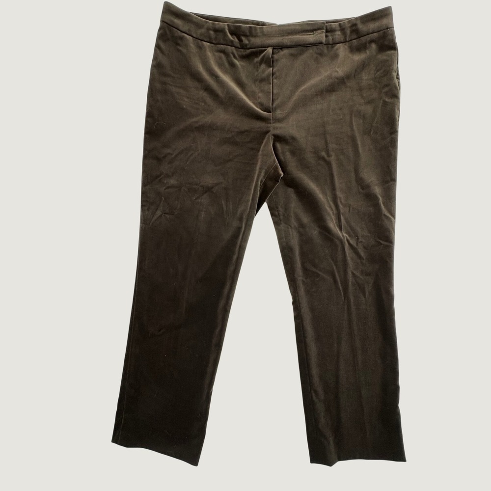 Escada Velvet Trousers Womens 44 Brown Straight Leg Cotton Blend Stretch Pants